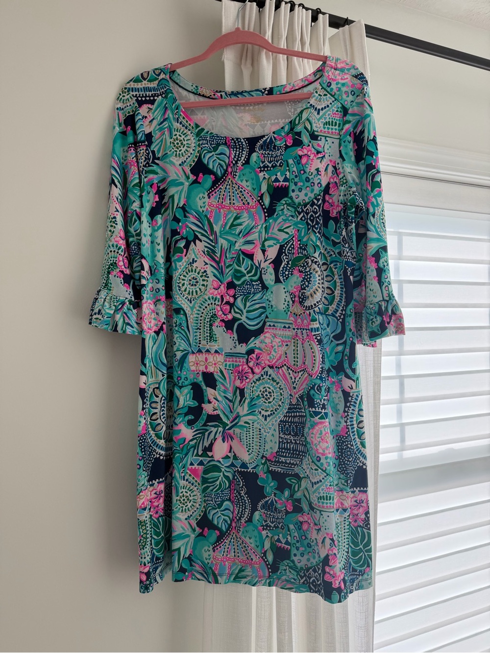 Lilly Pulitzer Teal Navy Pink Printed Shift Dress